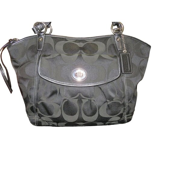 Coach 2008 Leah Black & Grey Signature C Jacquard Turn Lock Satchel Shoulder Bag - Picture 1 of 14